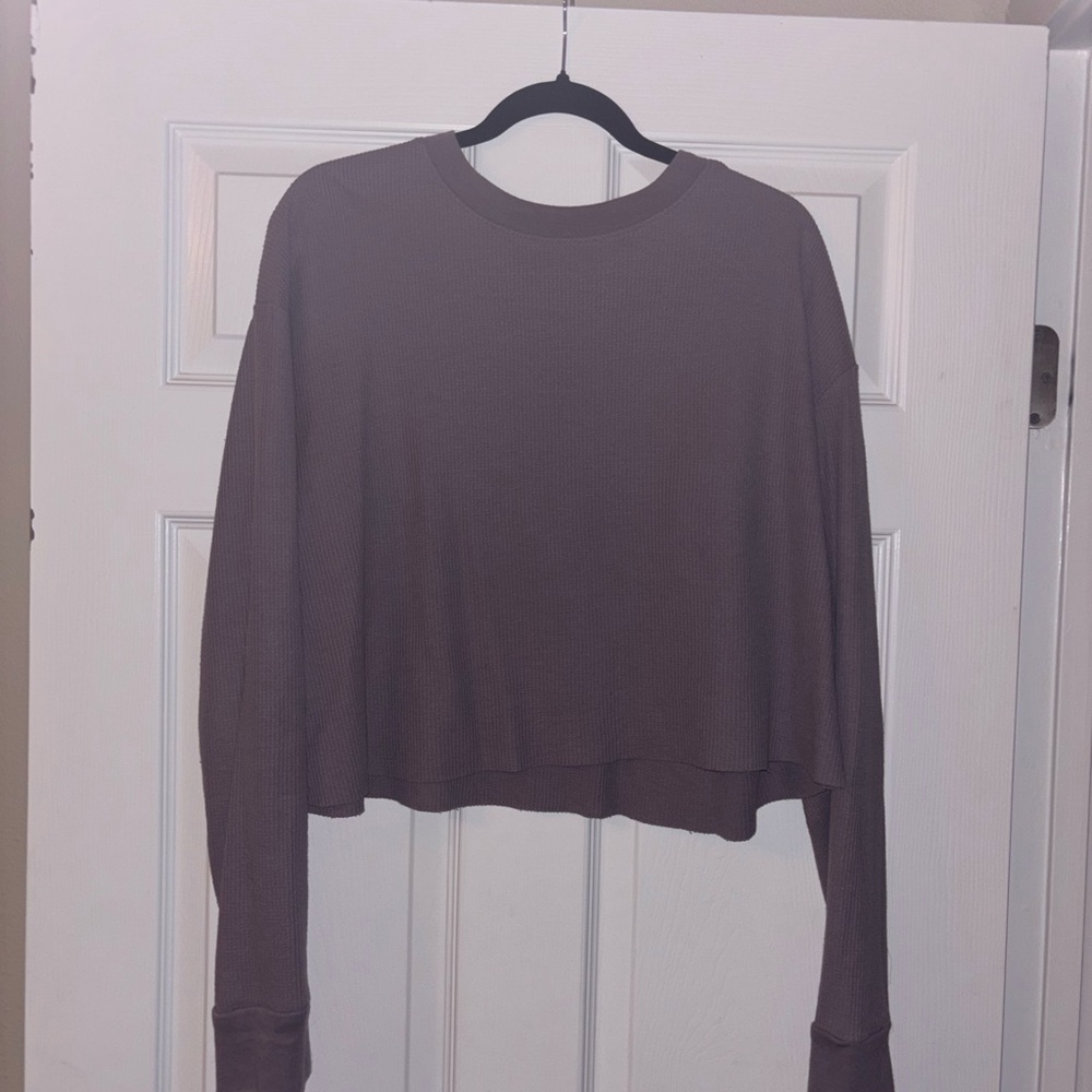 Wild Fable Cropped Waffle Knit Long -Sleeve Purple Top - Size Large